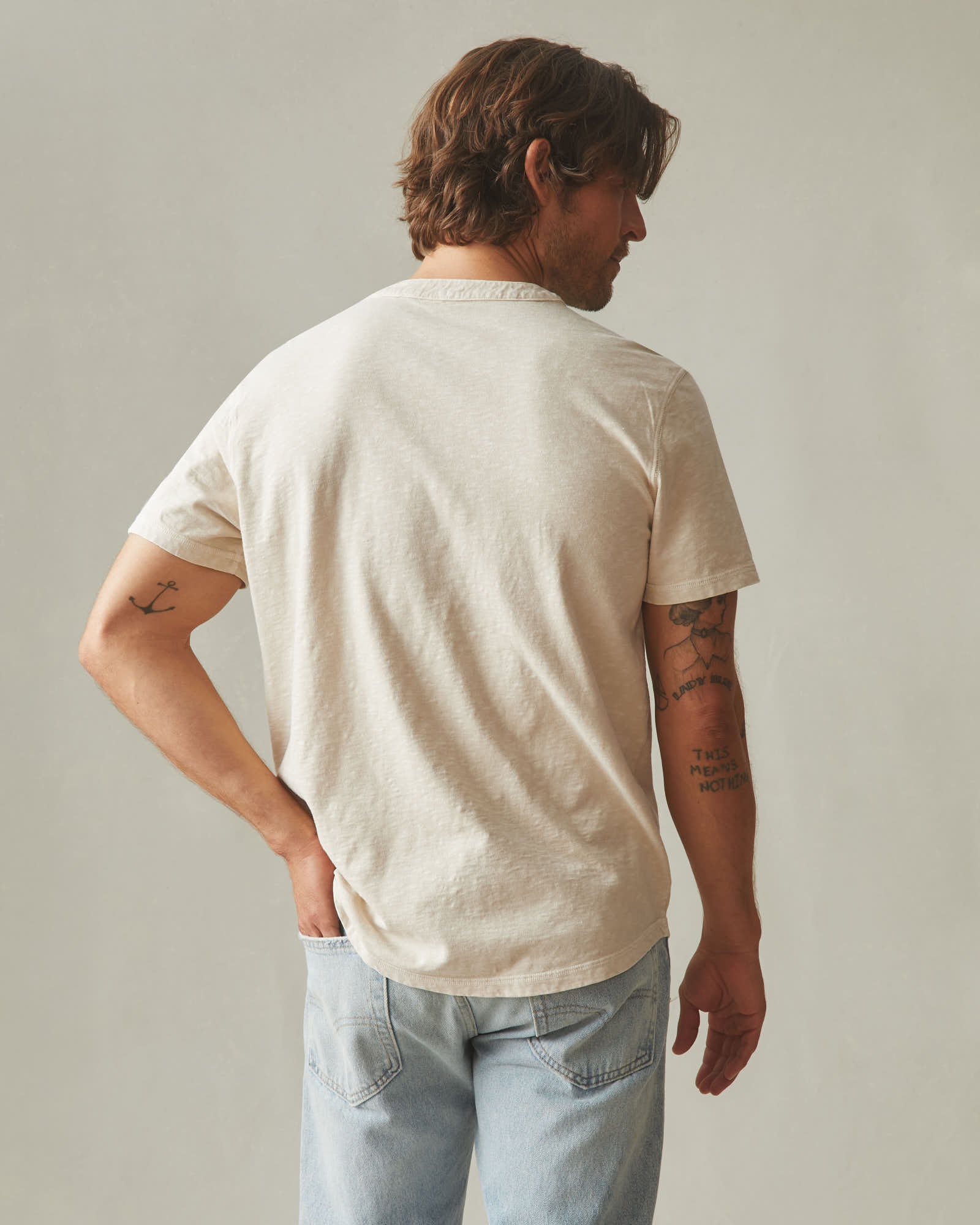 Men's Broken-In Premium Slub Henley - Washed Creme Brulee - Image 3