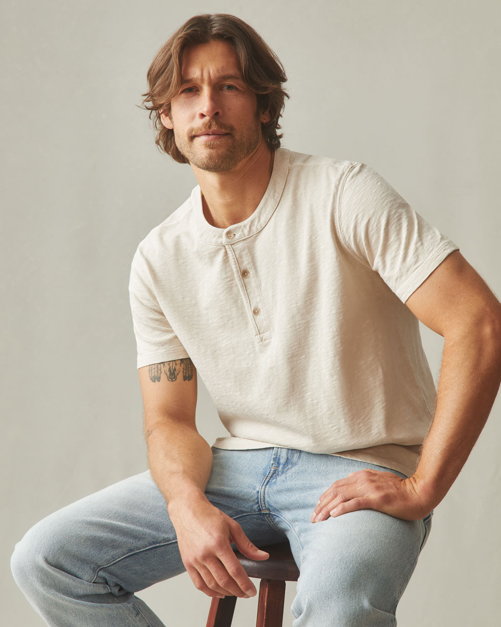 Men's Broken-In Premium Slub Henley - Washed Creme Brulee - Image 6
