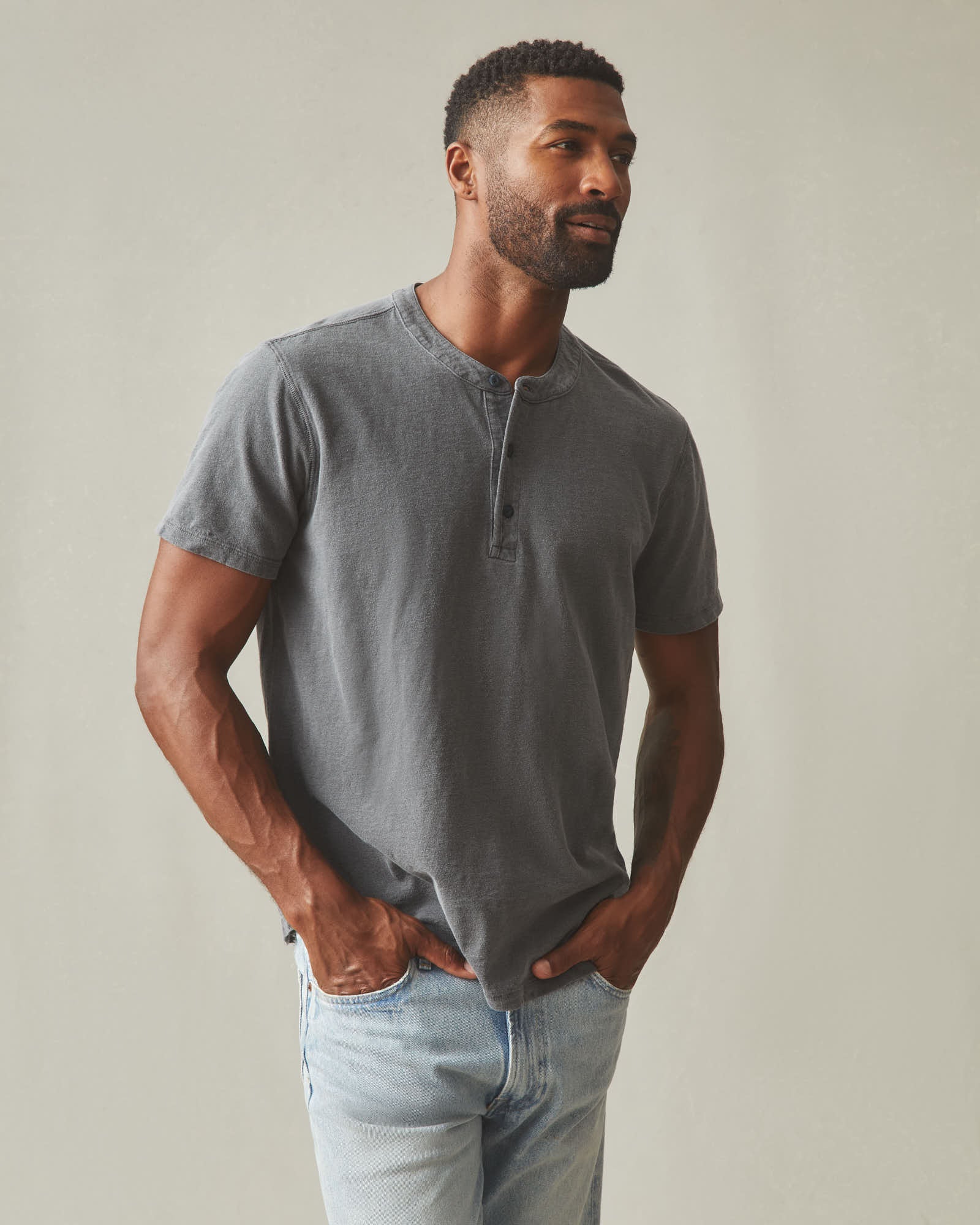 Men's Broken-In Premium Slub Henley - Washed Dark Charcoal - Image 2
