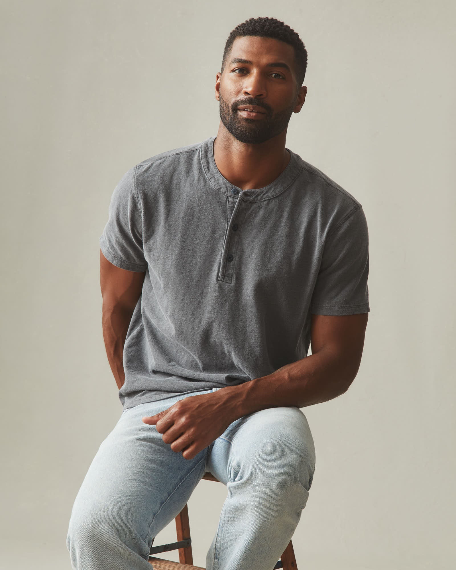 Men's Broken-In Premium Slub Henley - Washed Dark Charcoal - Image 5