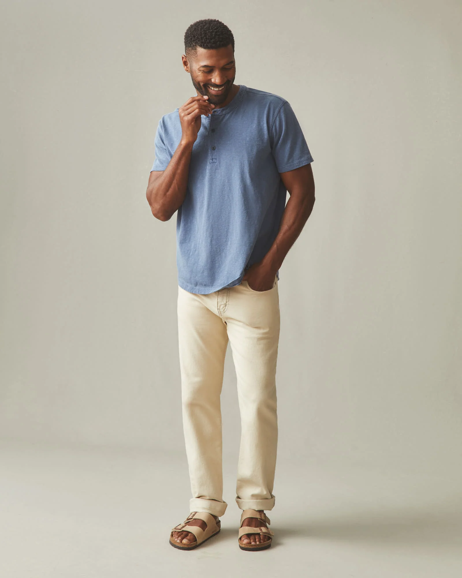 Men's Broken-In Premium Slub Henley - Washed Denim - Image 6