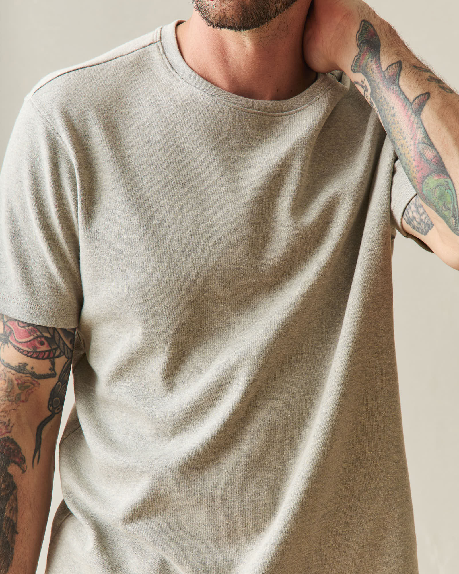 Men's Brushed Crew Tee - Sand Shell Heather - Image 3