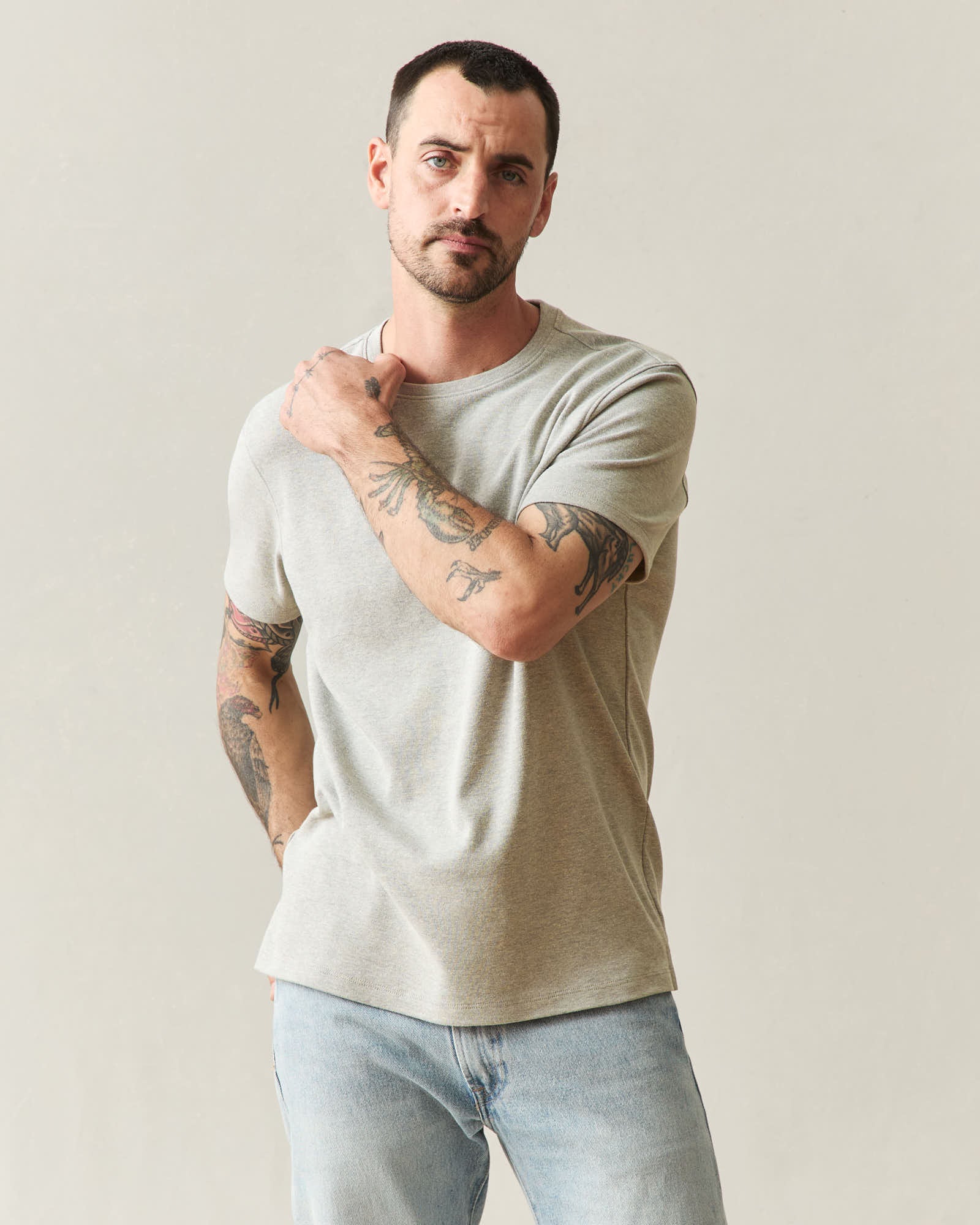 Men's Brushed Crew Tee - Sand Shell Heather - Image 4
