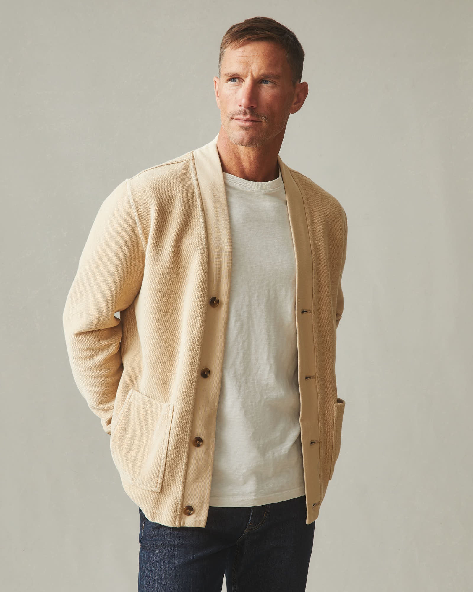 Men's French Terry Twill Cardigan - Safari - Image 4
