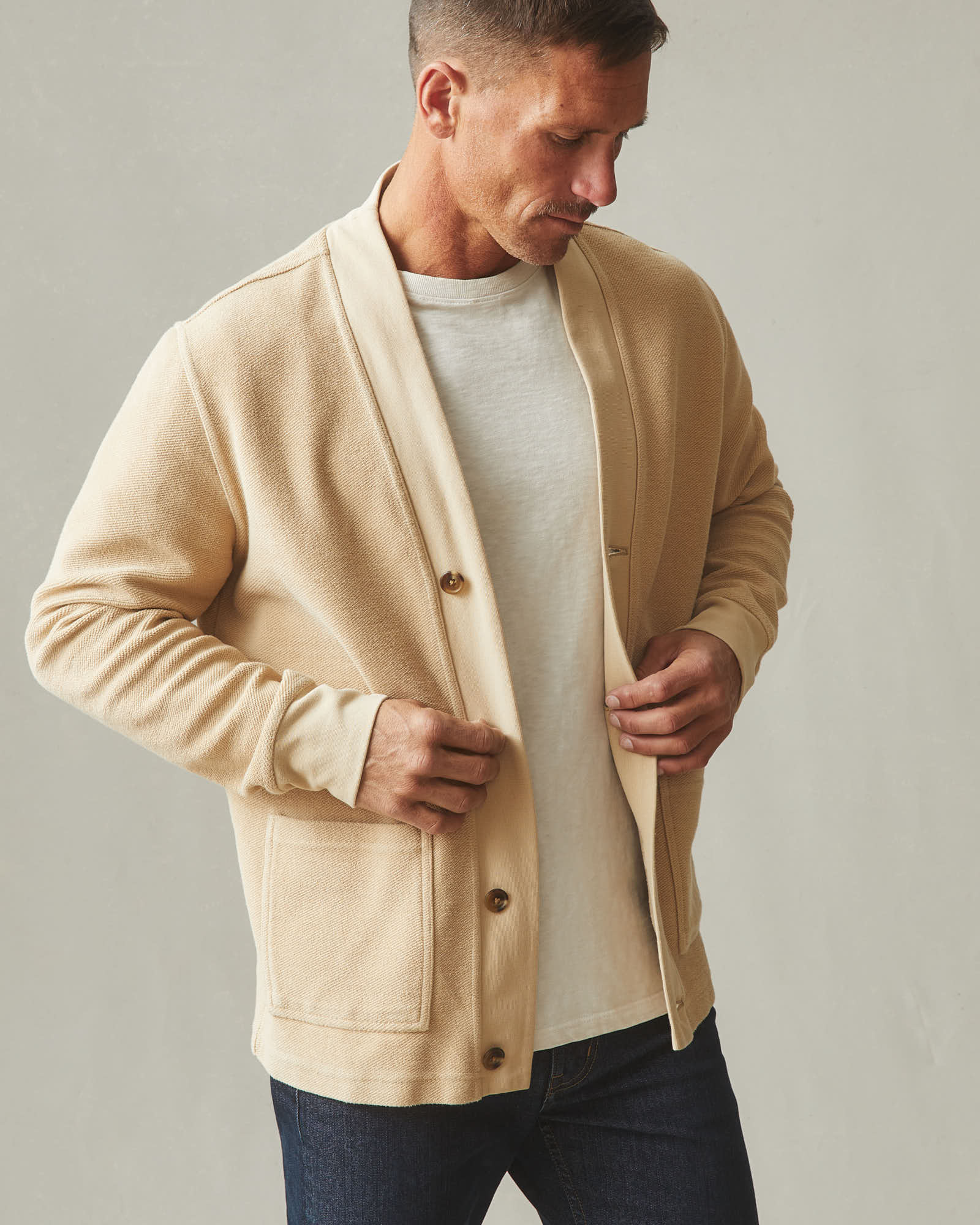 Men's French Terry Twill Cardigan - Safari - Image 5