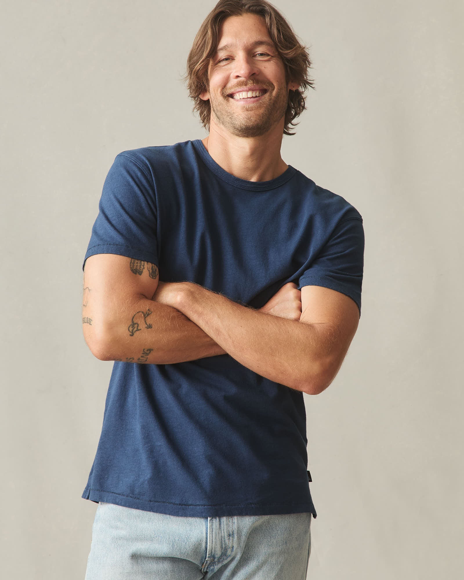Men's Hemp Jersey Crew Tee - Marine Navy - Image 3