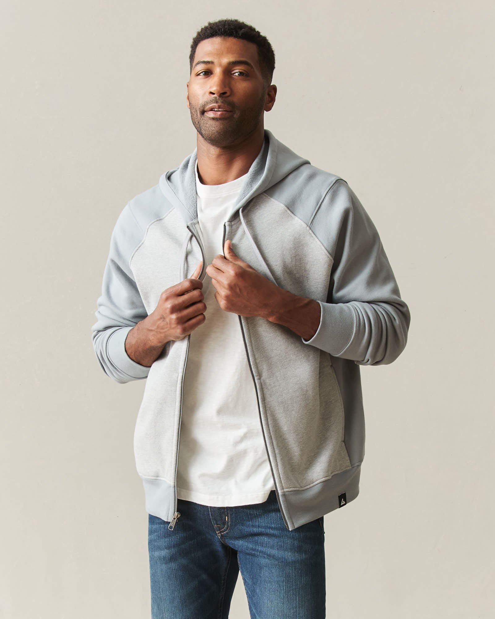 Men's Raglan Colorblock Midweight Full Zip - Athletic Heather Monument - Image 3