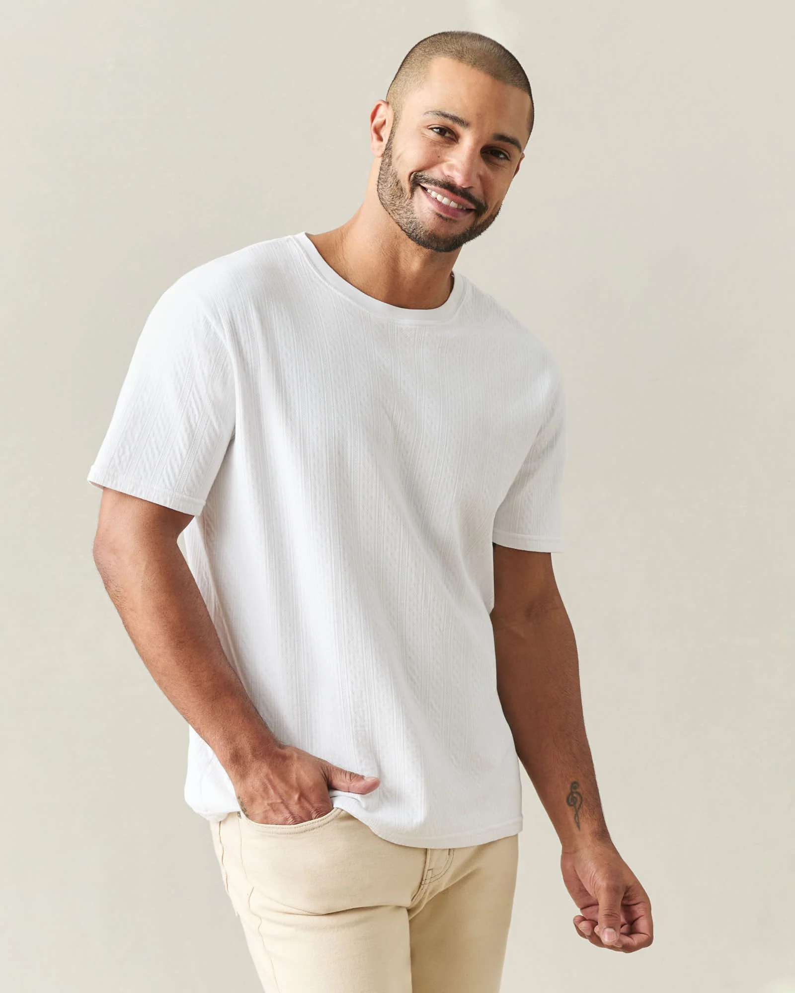 Men's Pointelle Crew Tee - White - Image 2