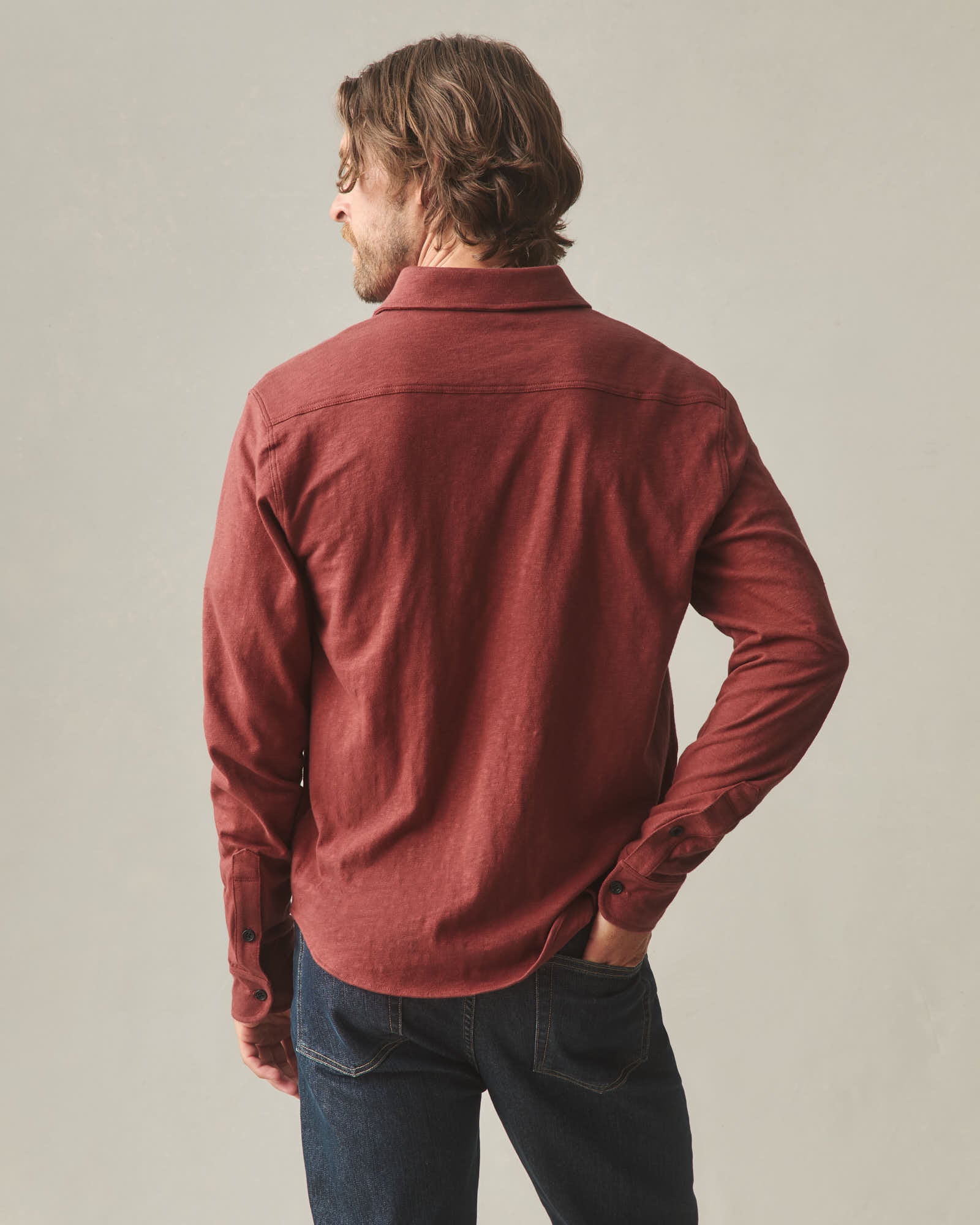 Men's Premium Slub Button Up Long Sleeve - Russet Brown - Image 4