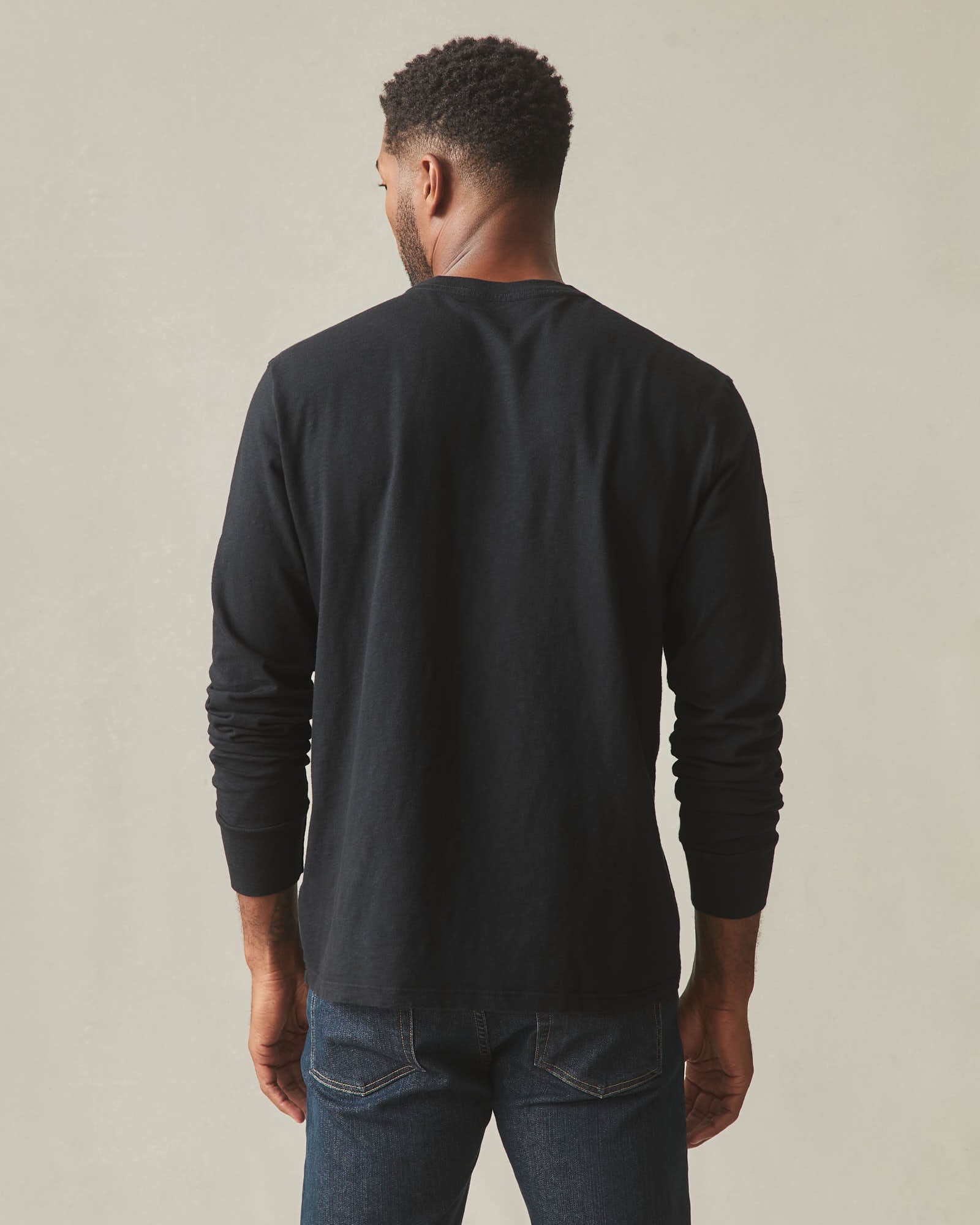 Men's Premium Slub Crew Tee Long Sleeve - Black - Image 3