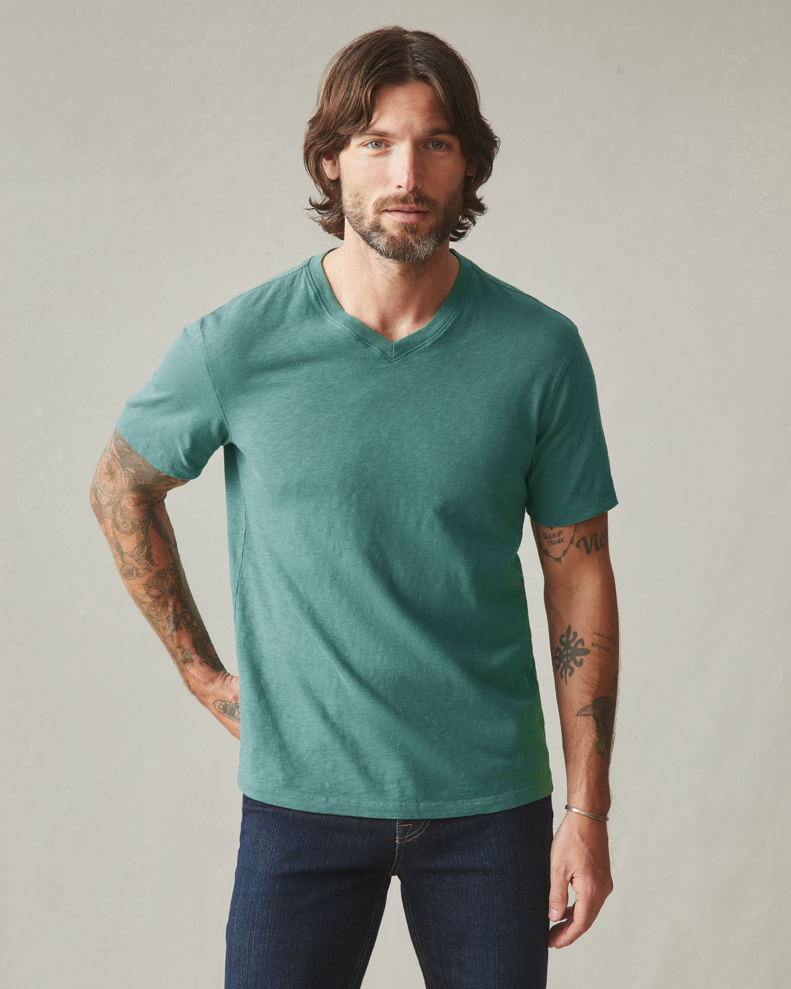 Men's Premium Slub V-Neck Tee - Bristol Blue - Image 2