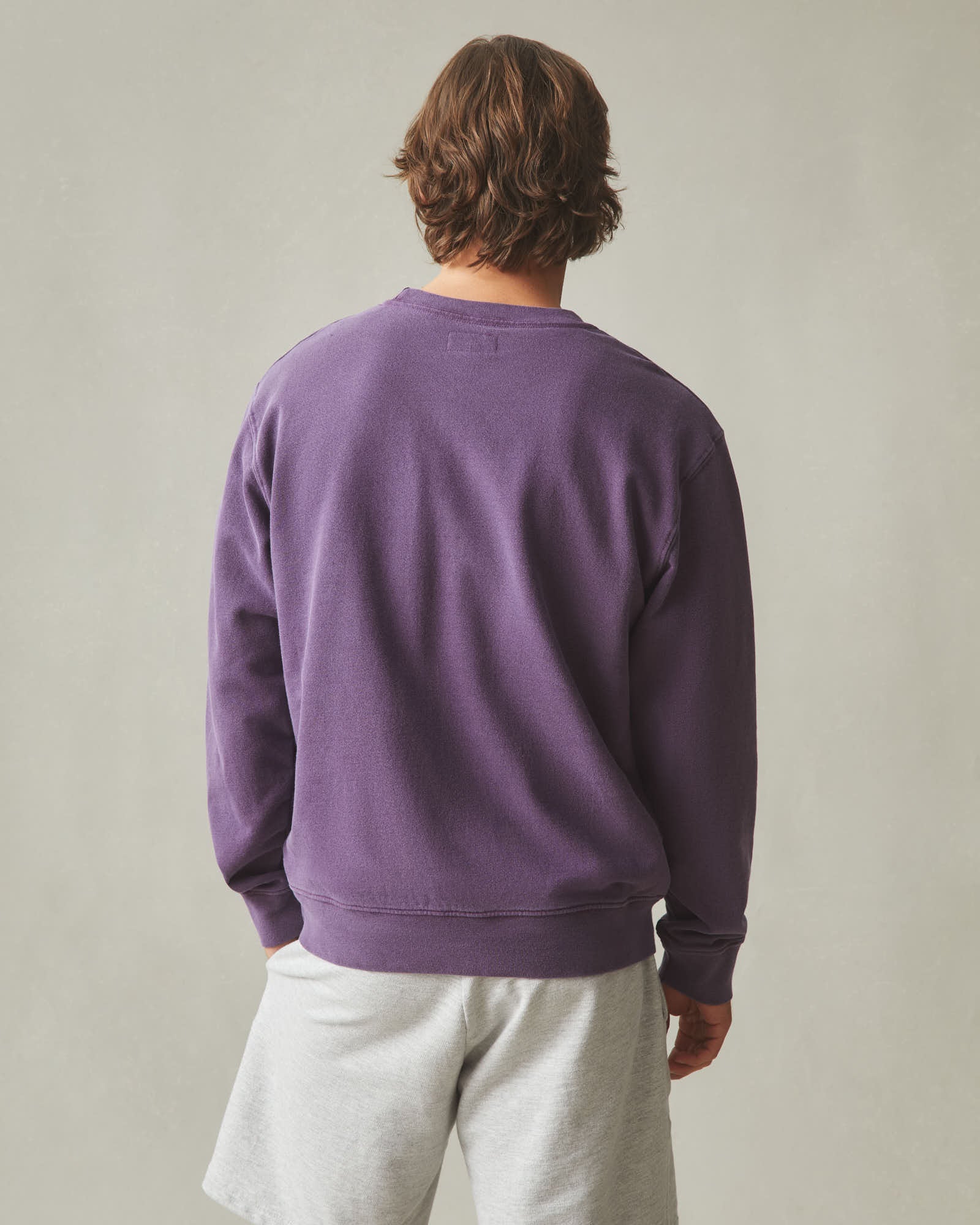 Men's Vintage Wash Relaxed French Terry Crew - Deep Purple - Image 3
