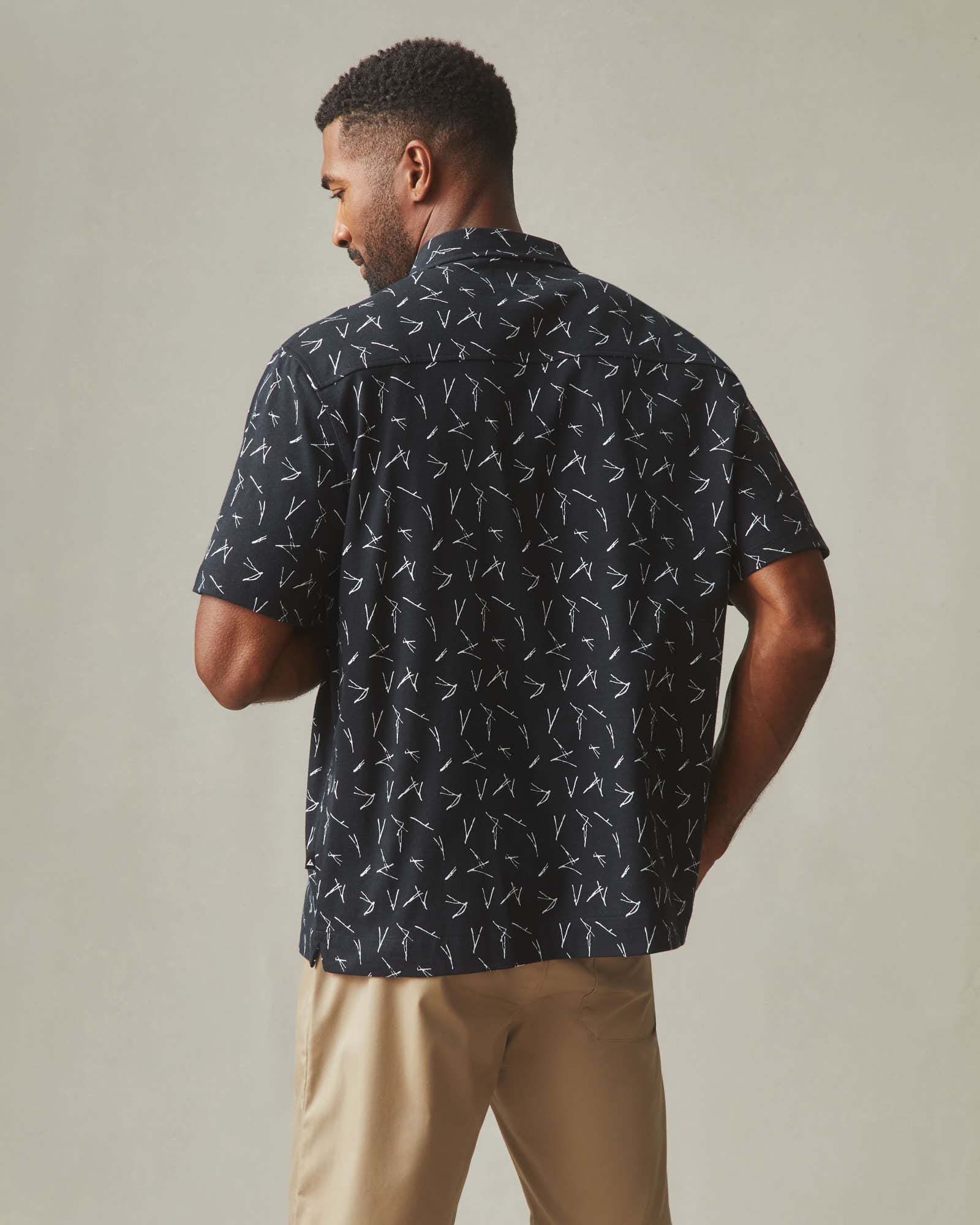 Men's Resort Shirt - Black White Print - Image 3