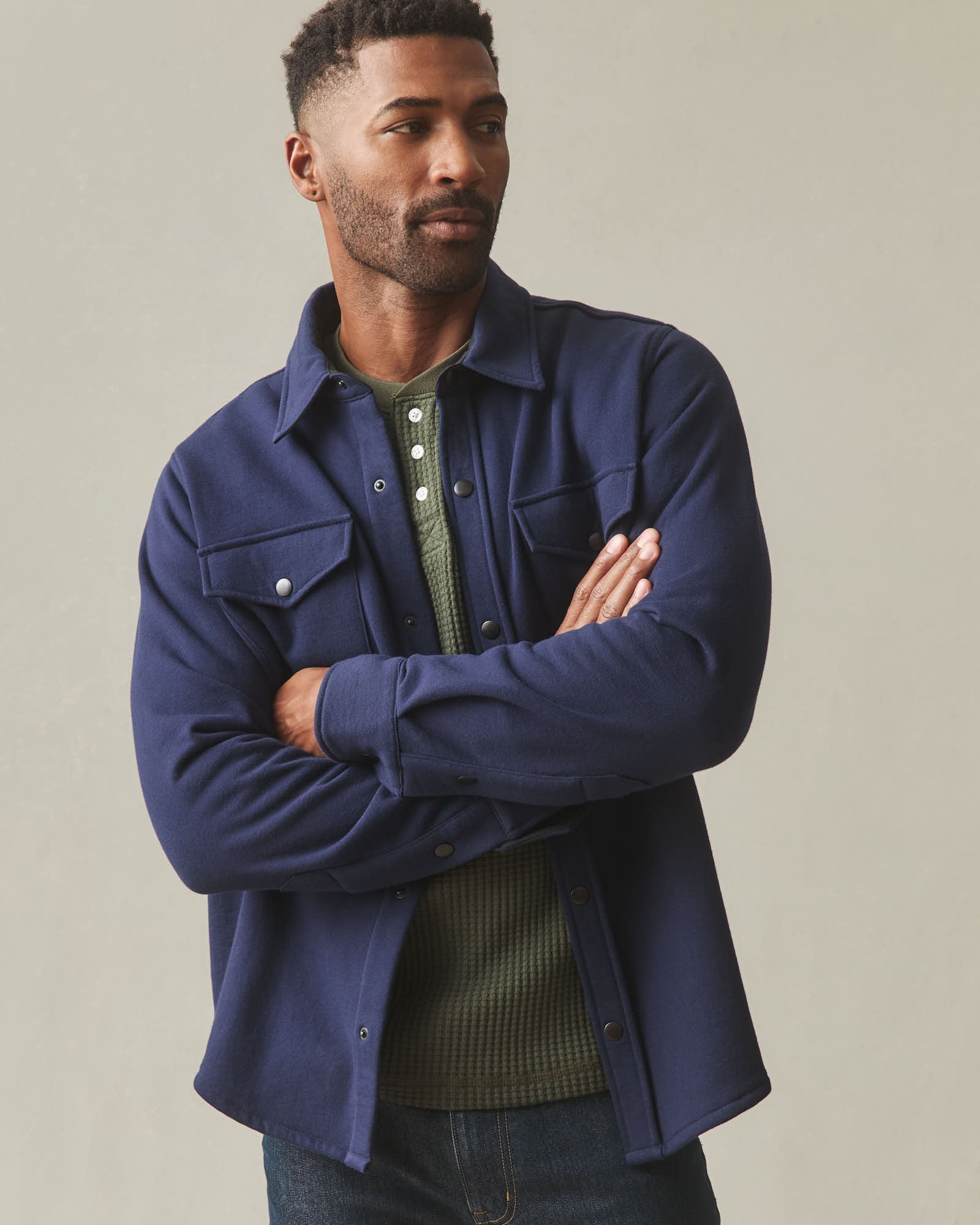 Unisex Redwood Fleece Overshirt - True Navy - Image 3