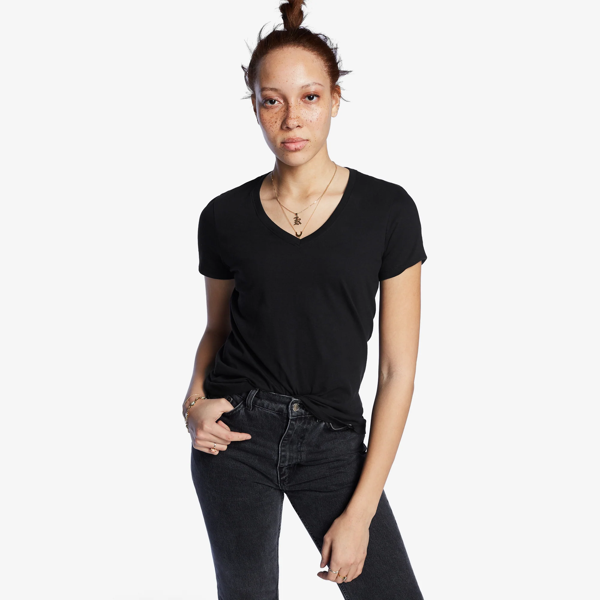Women's Classic Cotton V-Neck Tee - Black