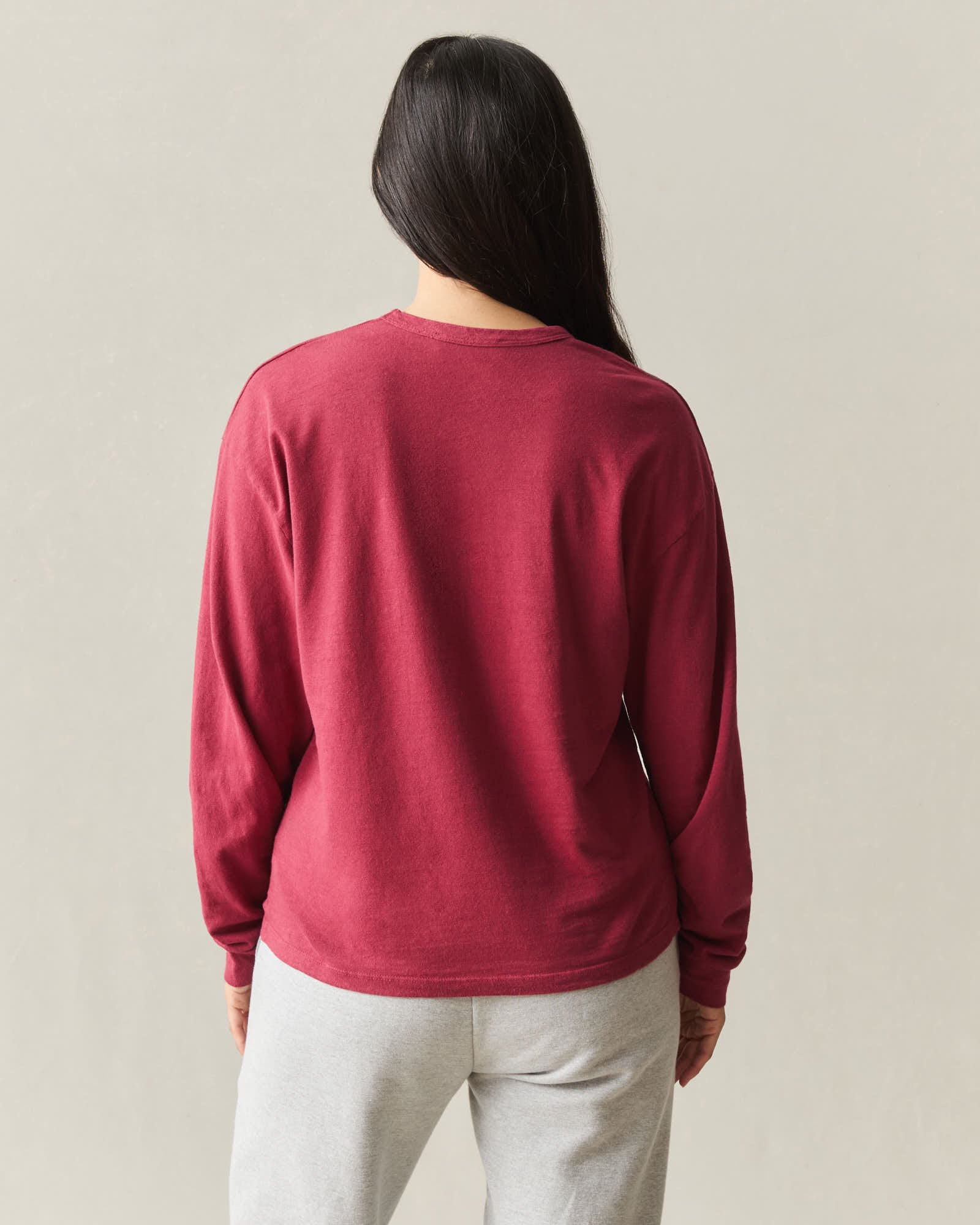 Women's Hemp Long Sleeve Crew Tee - Rio Red - Image 3