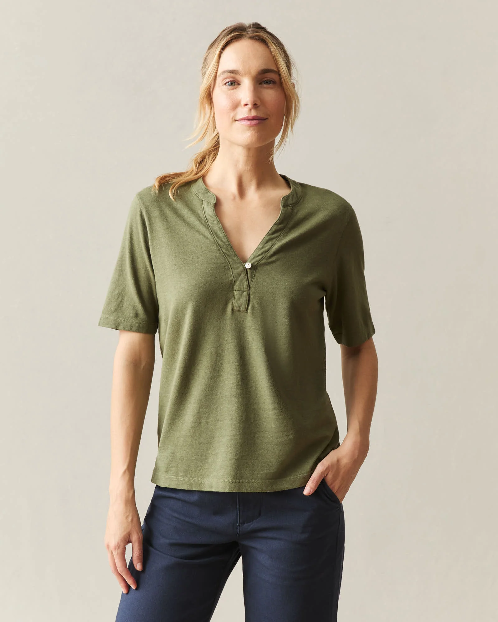 Women's Hemp V-Notch Tee - Olvine - Image 2