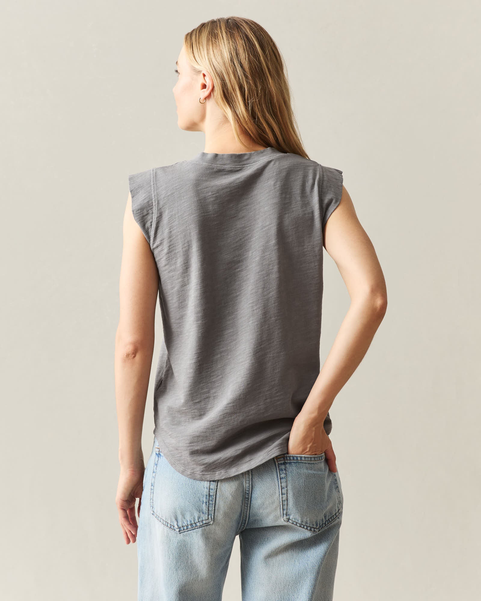 Women's Premium Slub Cap Sleeve V-Neck - Steel Grey - Image 4