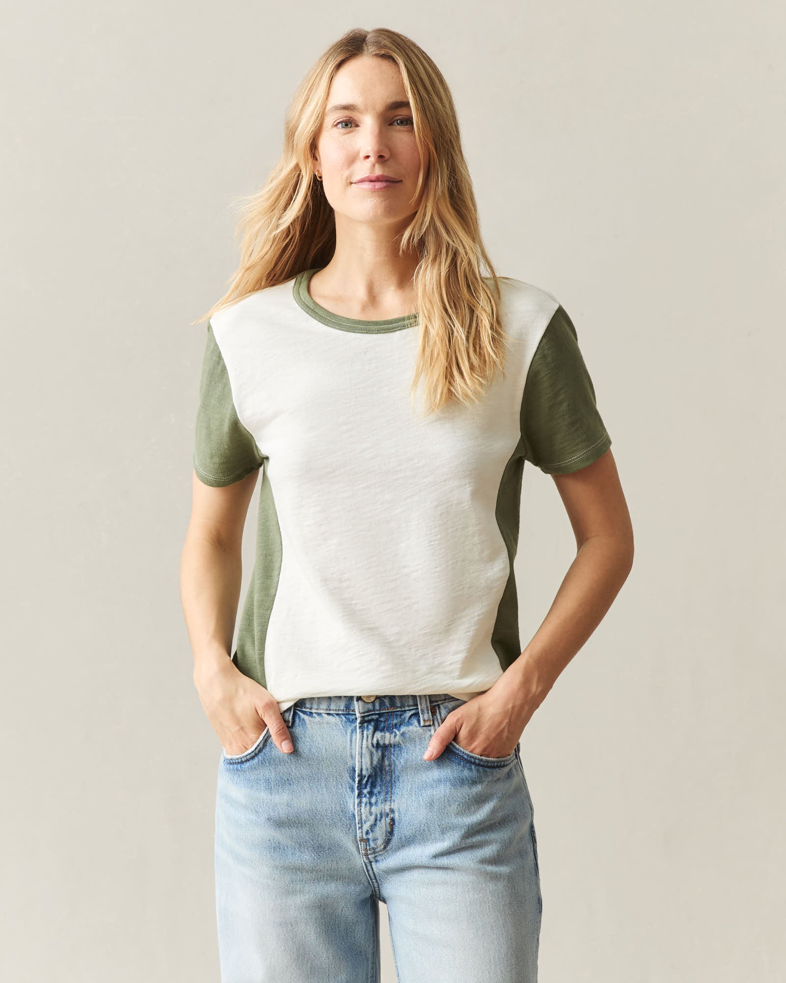 Women's Premium Slub Colorblock Crew Tee - Birch Olvine - Image 2