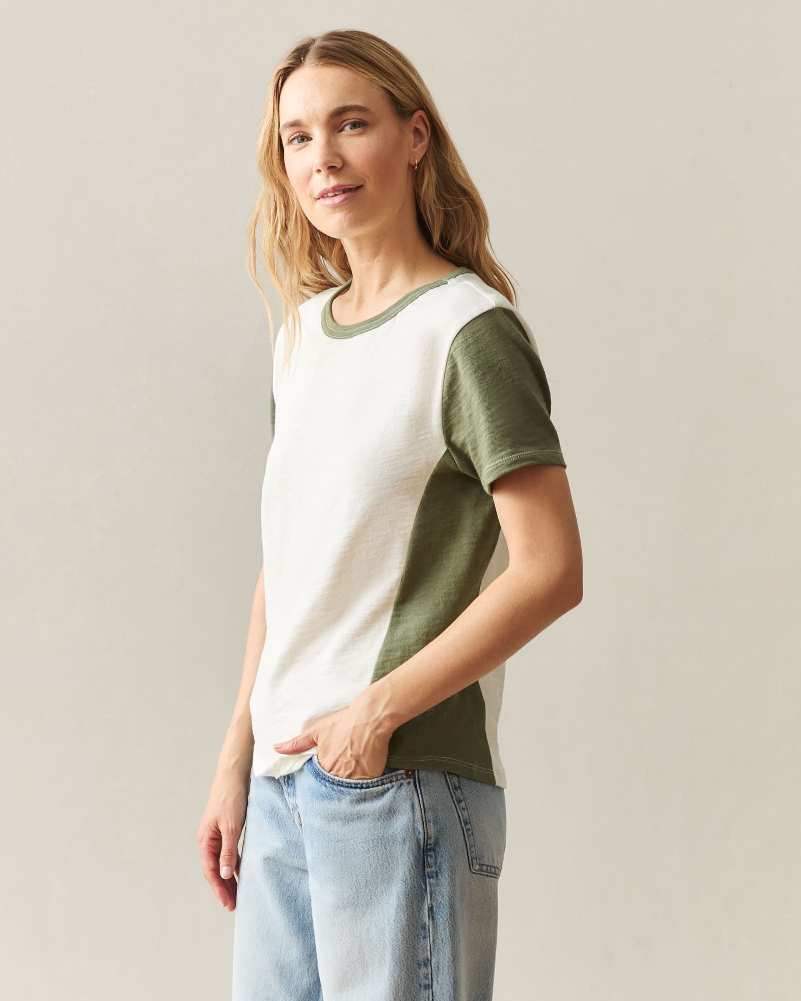 Women's Premium Slub Colorblock Crew Tee - Birch Olvine - Image 4