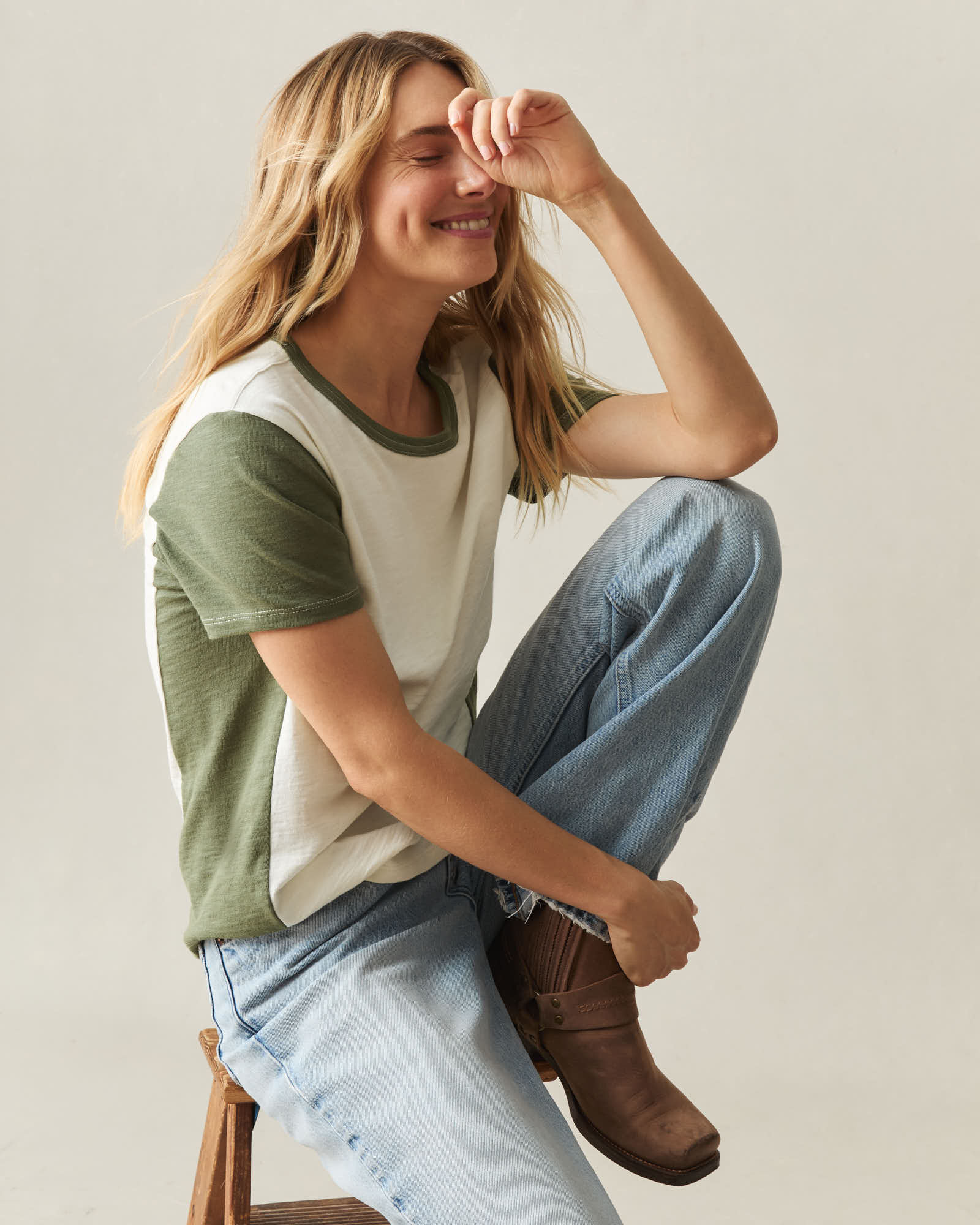Women's Premium Slub Colorblock Crew Tee - Birch Olvine - Image 6