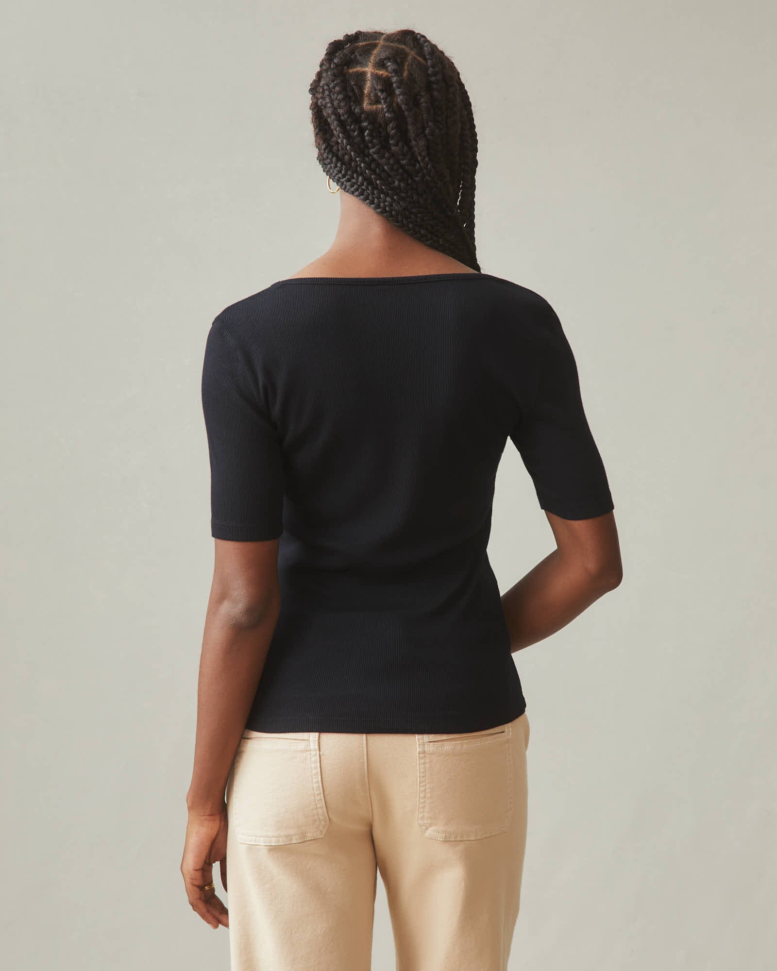 Women's Luxe Rib Square Neck Tee - Black - Image 4
