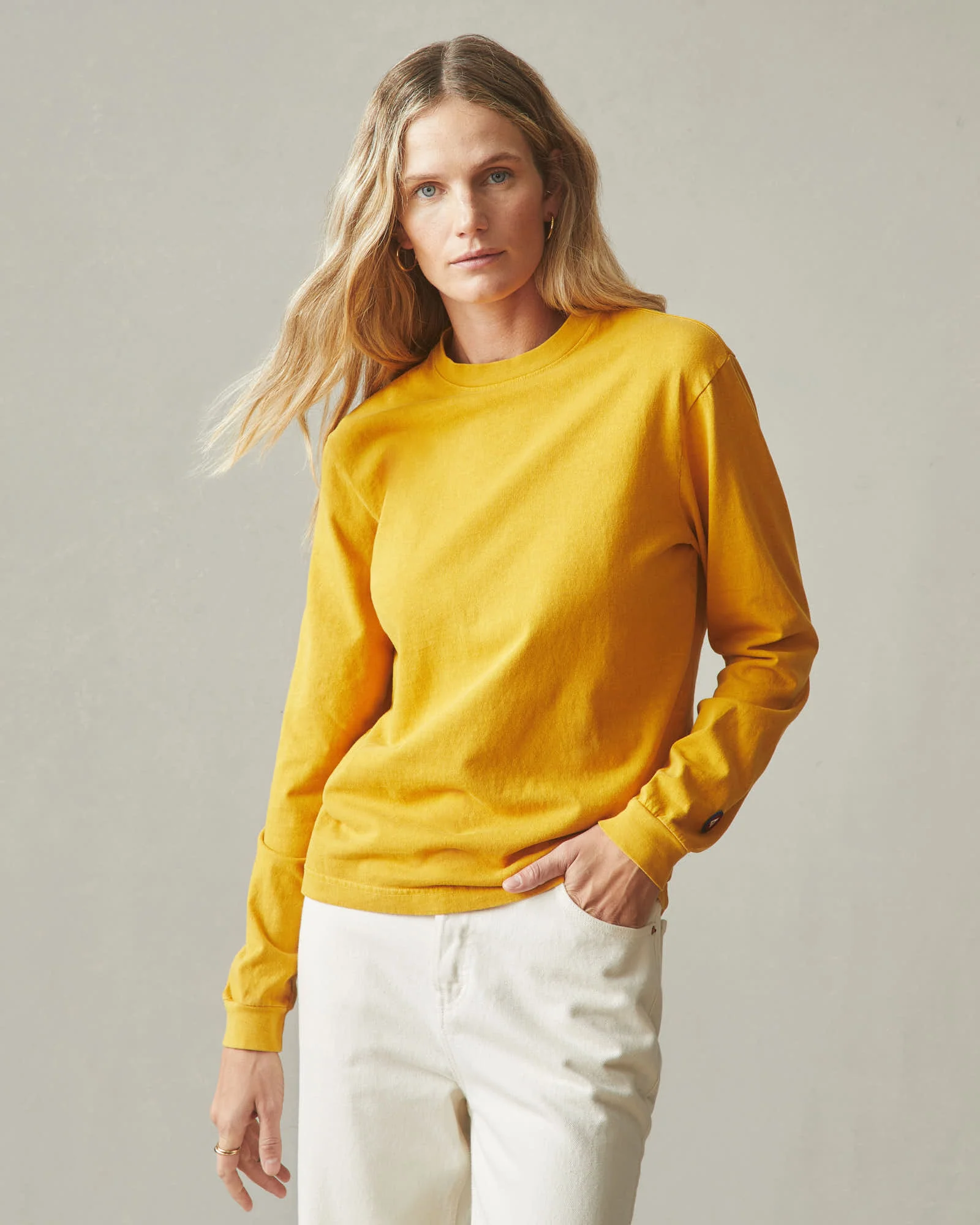 Women's Vintage Crew Long Sleeve Tee - Washed Golden Yellow - Image 2